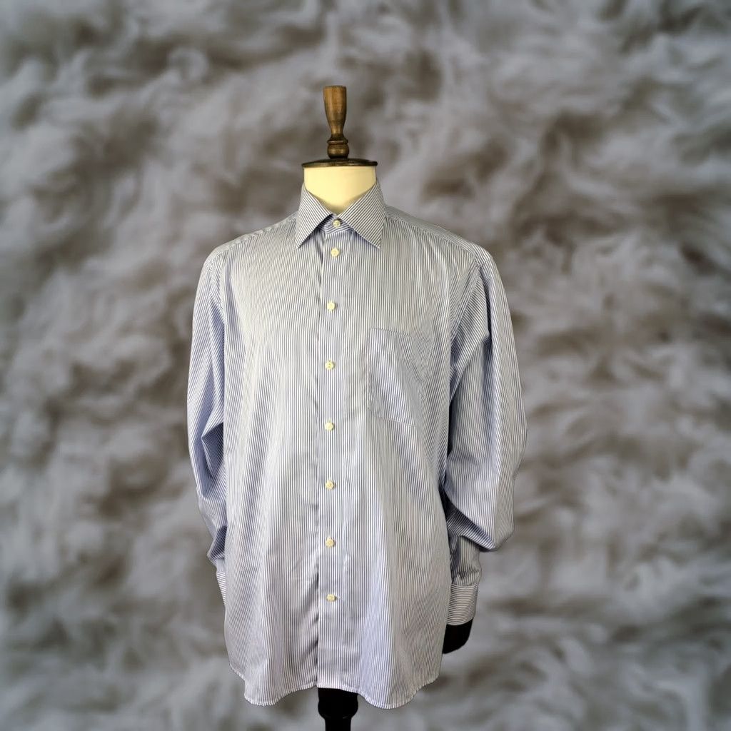 Eton ETON Shirt Button-Up Mens Size 45 White Striped Cotton Size US XL / EU 56 / 4 - 1 Thumbnail