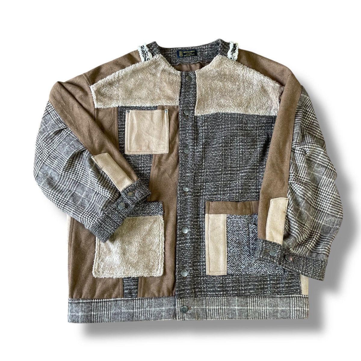 Beauty Beast × Japanese Brand RIVET SURGE 3 BLEND FLEECE + COTTON + WOOL PATCHWORK JACKET Size US XL / EU 56 / 4 - 2 Thumbnail