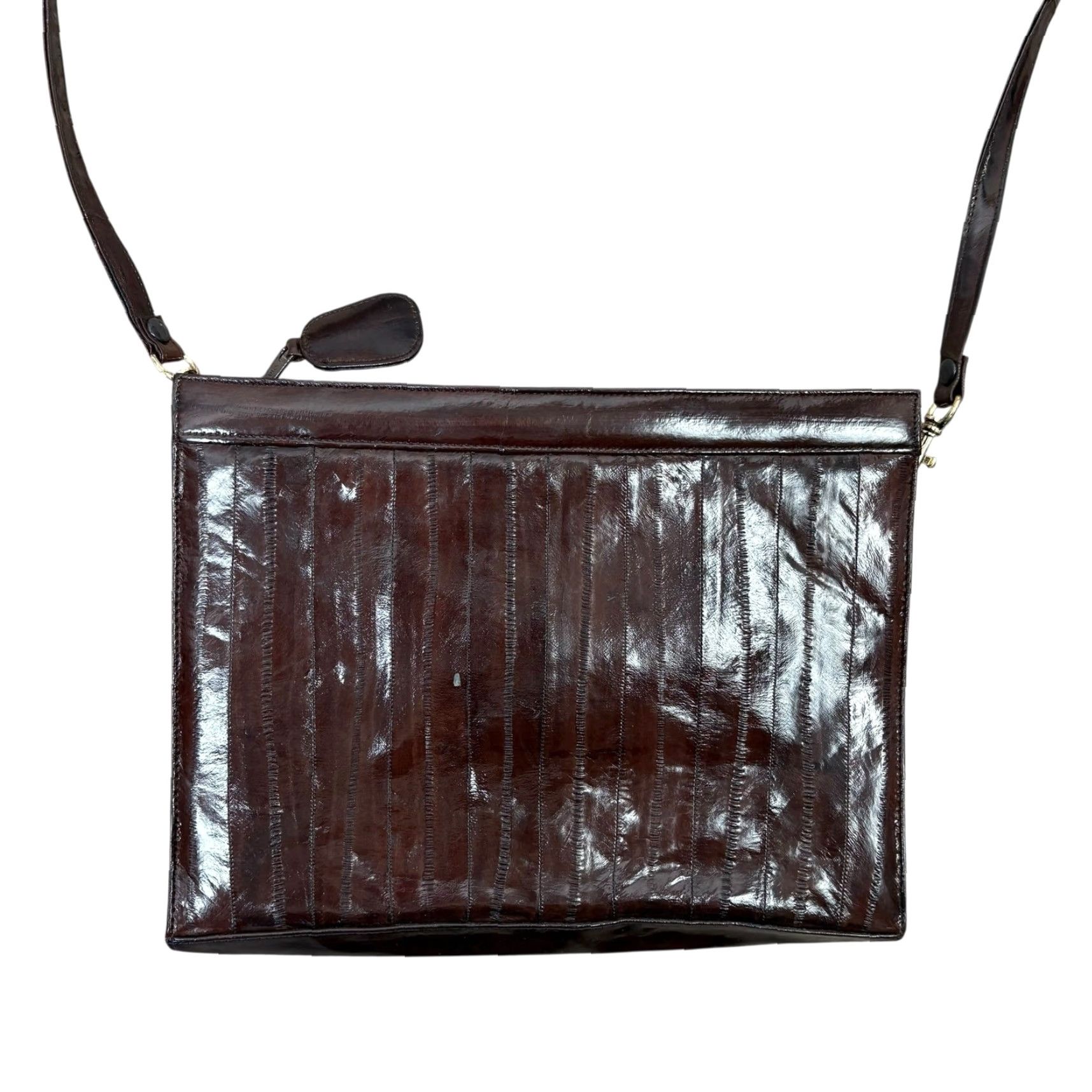 Skin VINTAGE 90s Dark Brown Eel Skin Exotic Leather Crossbody Bag Purse Small Women Crossbody Size ONE SIZE - 3 Thumbnail
