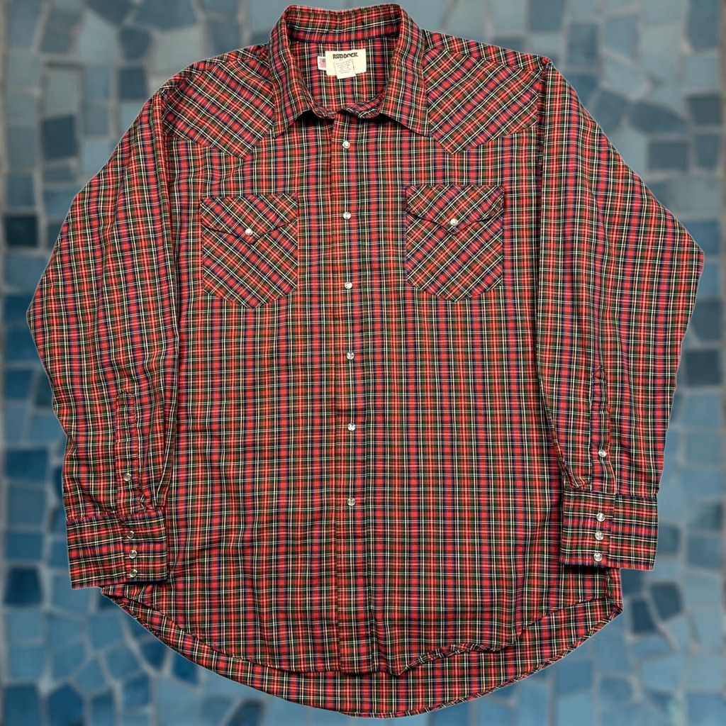 Vintage VINTAGE Pearl Snap Western Shirt Men's 17.5/35 Red Long Sleeve Cowboy Ruddock Cotton Blend Plaid Shirt Mens Swing Cadence Size US XXL / EU 58 / 5 - 1 Thumbnail