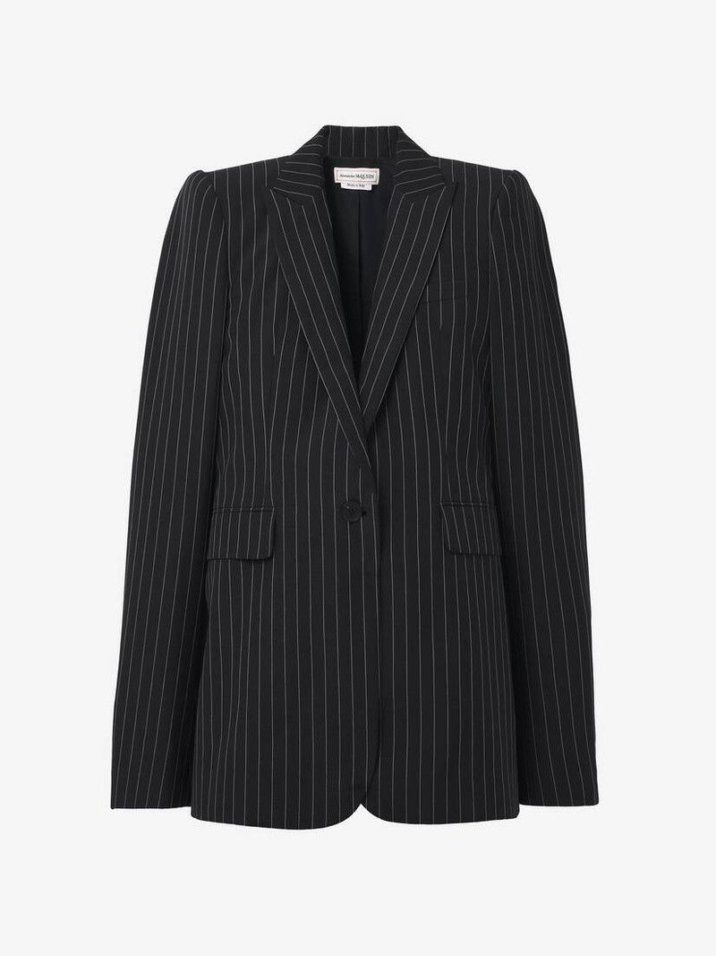 o1srvl11e0226 Pinstripe Stacked Shoulder Jacket Black/White