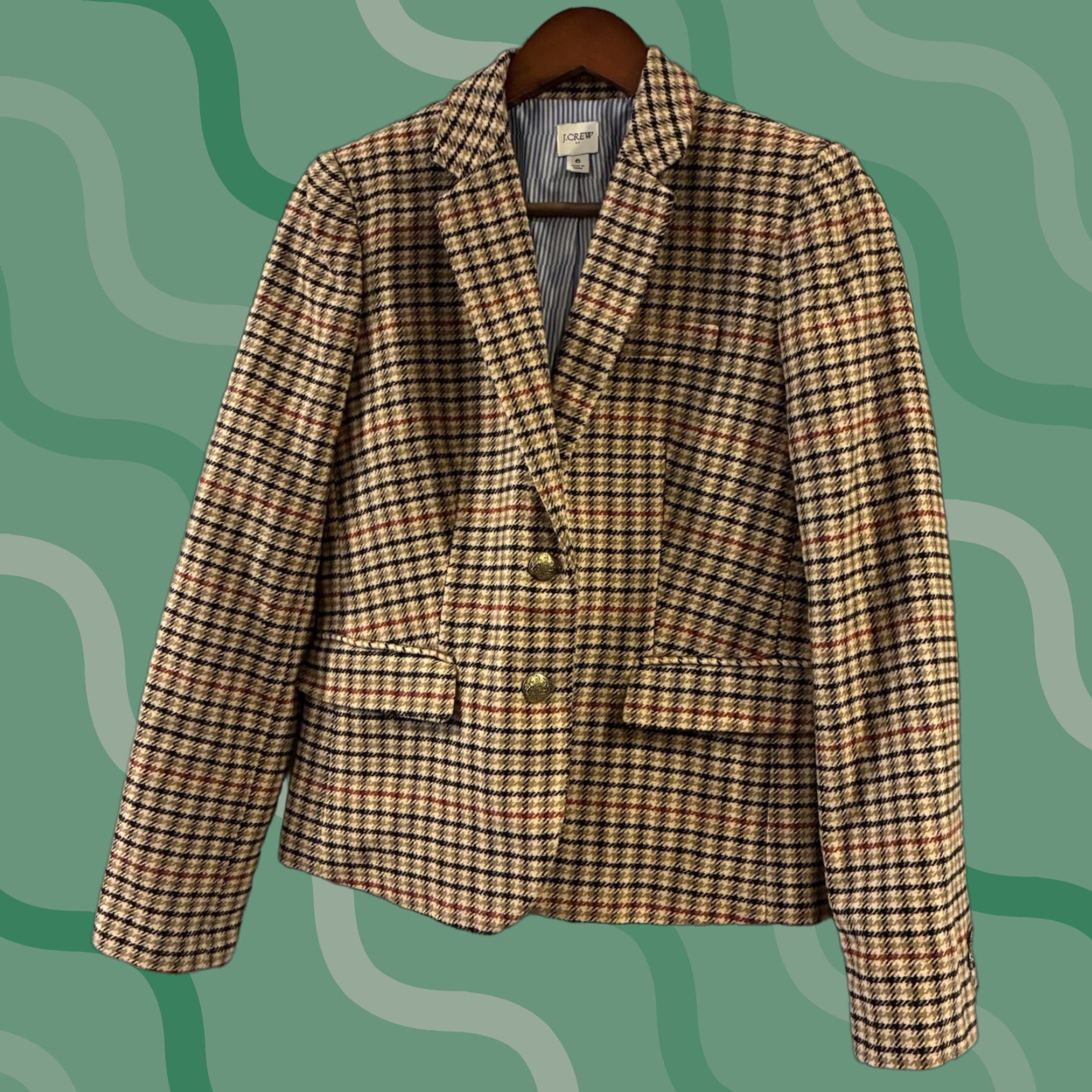 J.Crew J. Crew Blazer Women 6 Brown Wool Blend Schoolboy Preppy Herringbone Lined Button Long Sleeve Mid-Length Size M / US 6-8 / IT 42-44 - 1 Thumbnail