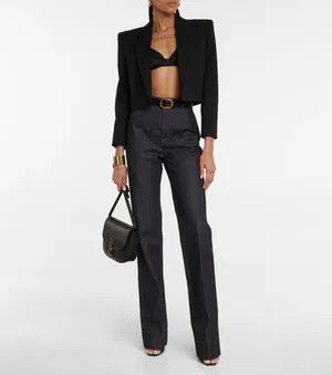 Saint Laurent Paris o1bcso1str1224 Open Cropped Short Blazer Jacket in Black Size S / US 4 / IT 40 - 4 Thumbnail