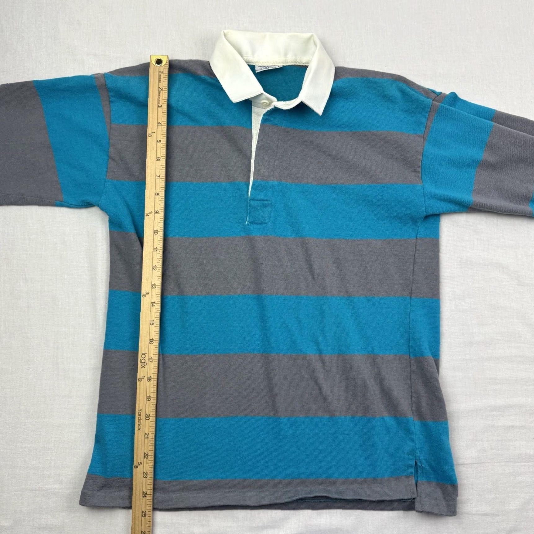 Vintage VINTAGE Electric Avenue Polo Shirt Adult M Striped Blue 80s Collar Long Sleeve 100% Cotton Mens Size US M / EU 48-50 / 2 - 5 Thumbnail