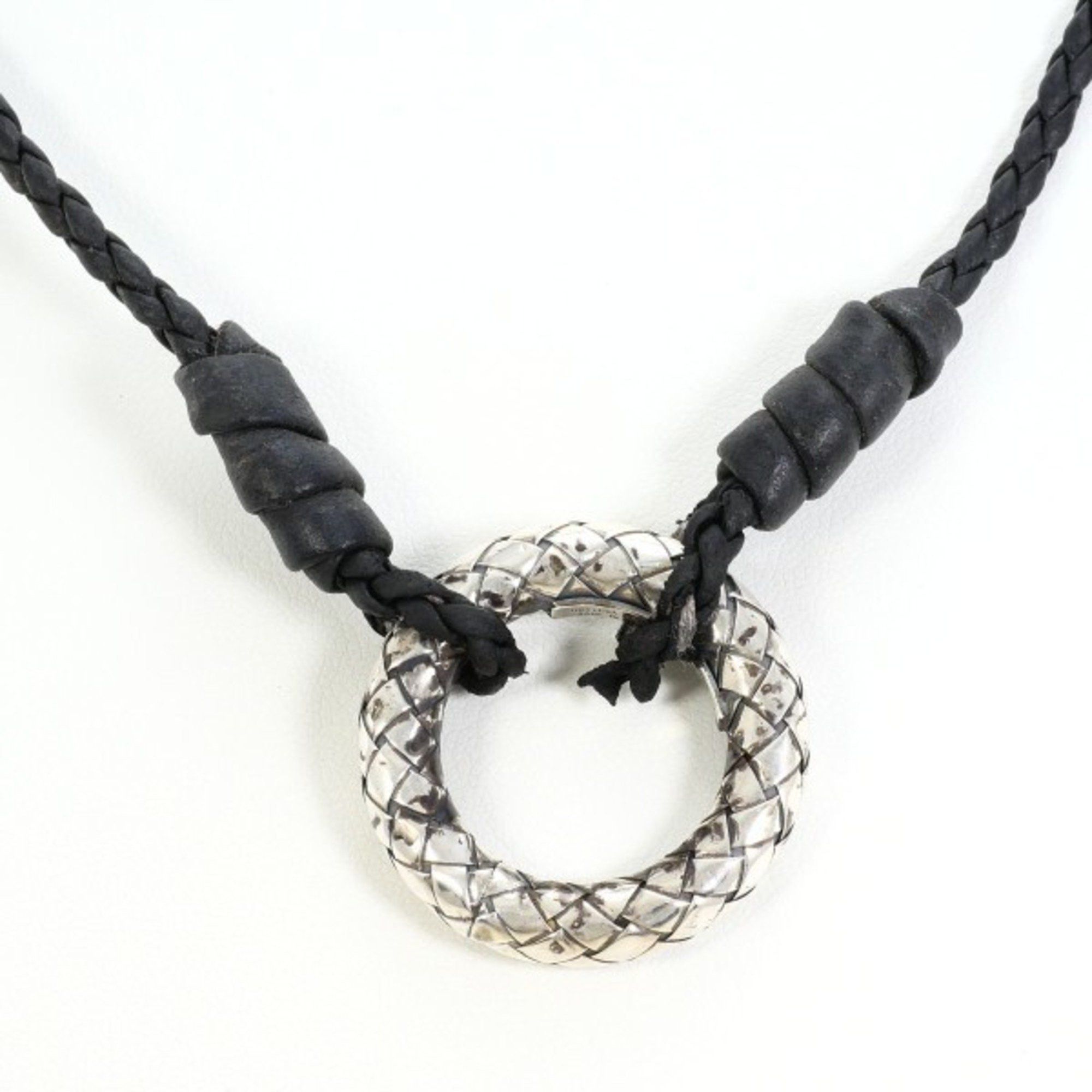 Bottega Veneta Bottega Veneta Intrecciato Circle Silver Leather Necklace Total weight approx. 16.6g 56cm Size ONE SIZE - 1 Thumbnail