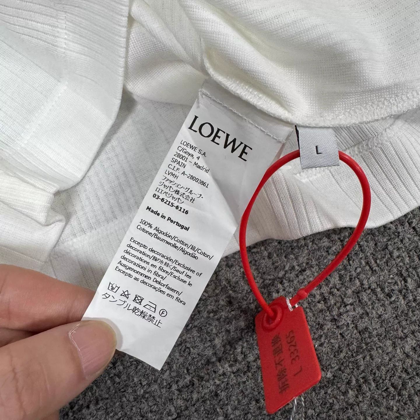 Loewe LOEWE White Ribbed Square Logo Short Sleeve Tee Size L / US 10 / IT 46 - 6 Thumbnail