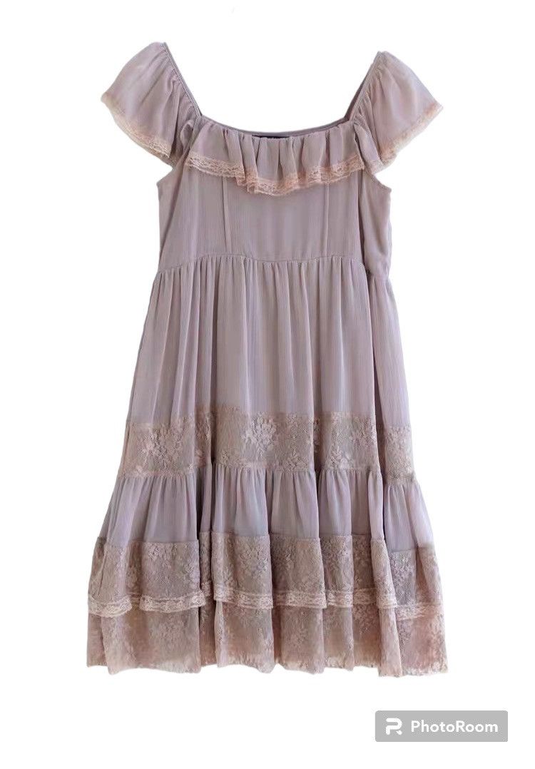 Japanese Brand Chouchou ruffle lace off shoulder doll dress 🧜🏻‍♀️ Size L / US 10 / IT 46 - 4 Thumbnail