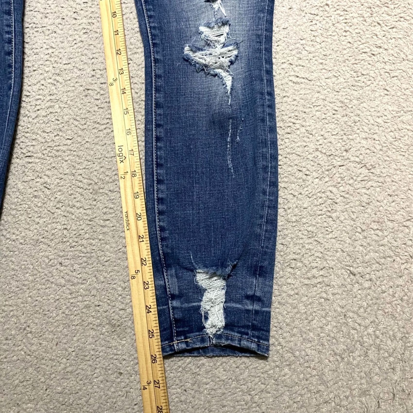 Good American Good American Jeans Womens 8 Blue Denim Skinny High Rise Distressed Medium Wash Size 30" / US 8 / IT 44 - 6 Thumbnail