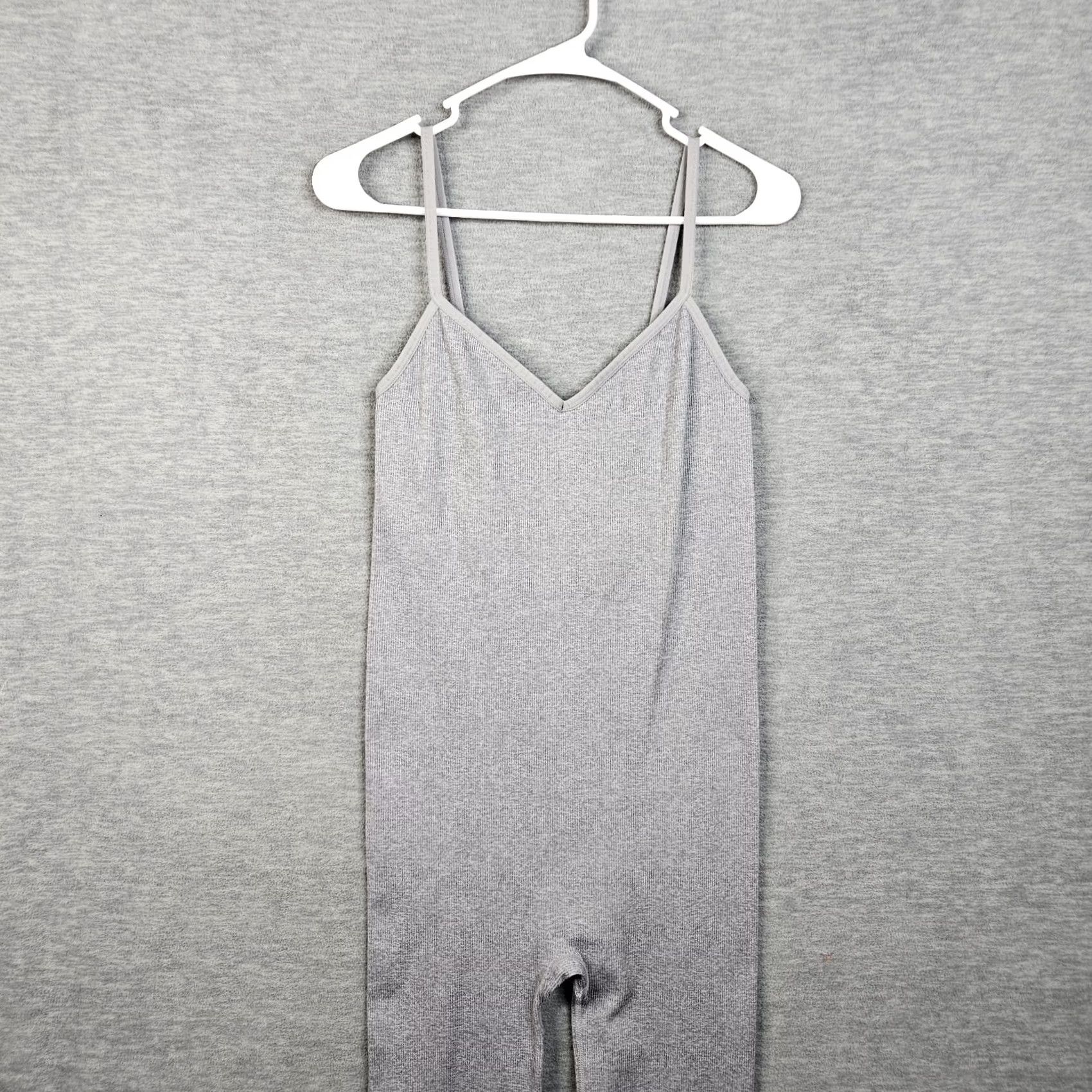 Vintage HATCH Grey Body Maternity Rib Unitard Jumpsuit V-neck Skinny Leg Size M Womens Sleeveless Size 32" / US 10 / IT 46 - 3 Thumbnail