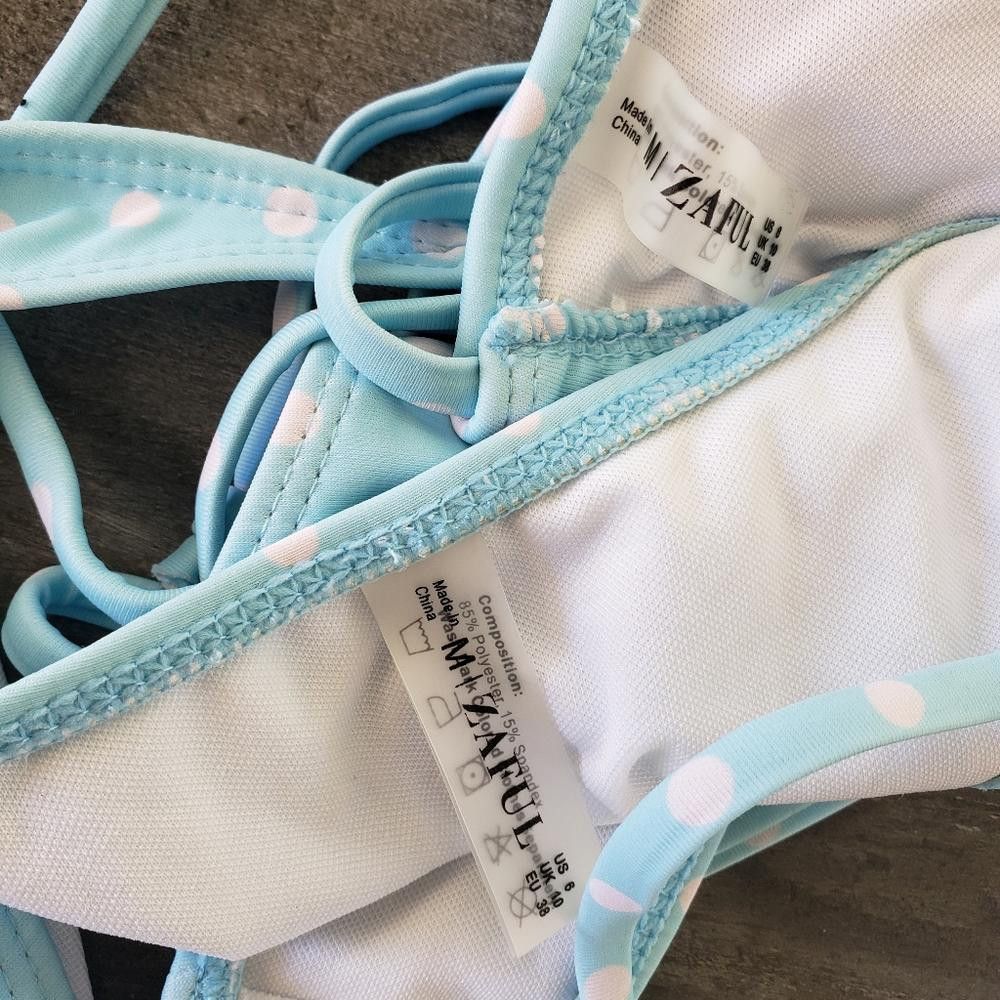 Designer Light Blue Pink Polka Dot Zaful Bikini Set Size ONE SIZE - 3 Thumbnail
