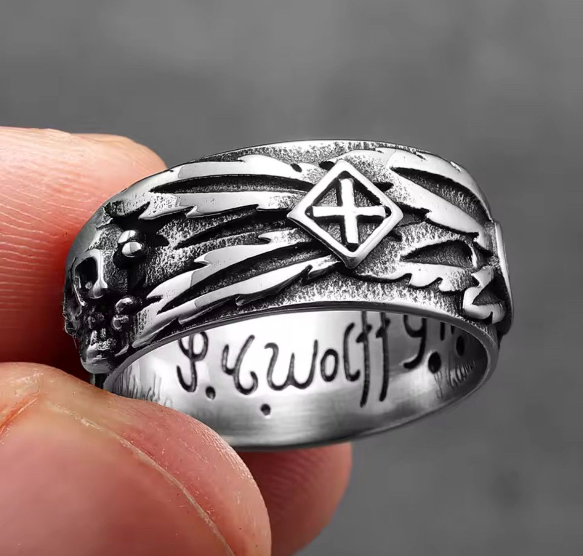 Japanese Brand Rare Retro Domineering Skull Stainless Steel Ring Size 9 Size ONE SIZE - 5 Thumbnail