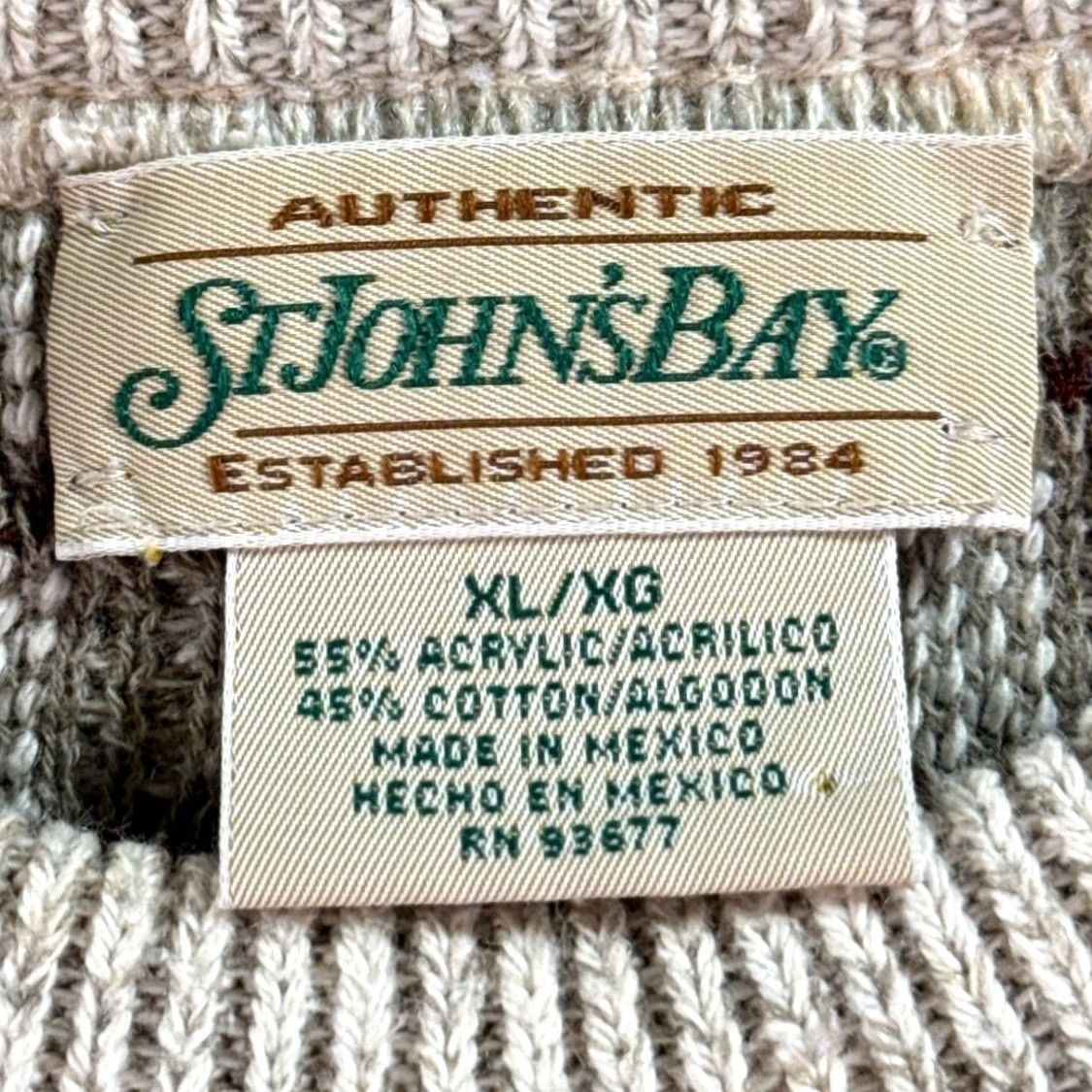 Vintage VINTAGE St. John's Bay Sweater Mens XL Tan Brown Striped Textured Knit Crewneck Size US XL / EU 56 / 4 - 4 Thumbnail