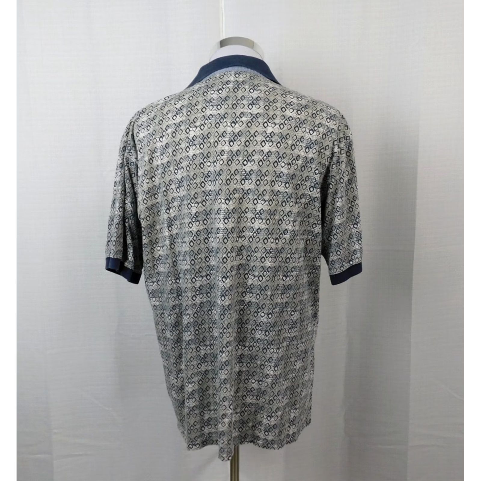 Vintage St. John's Bay Polo Shirt Adult Medium Beige-Navy Diamond Print Classic Preppy Golf Mens Size US M / EU 48-50 / 2 - 3 Thumbnail