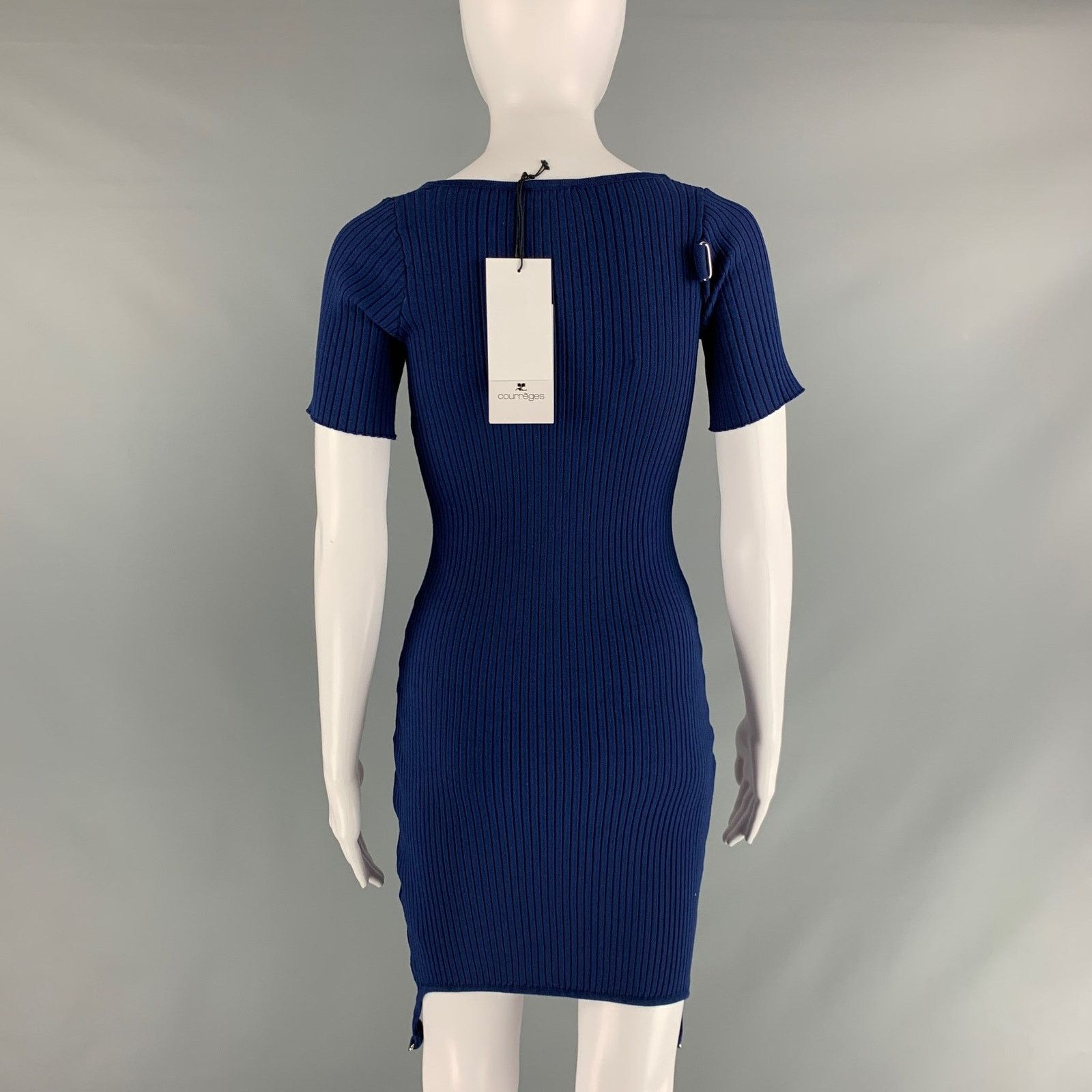 Courreges COURREGES Size S Blue Viscose Polyester Ribbed Fitted Dress Size S / US 4 / IT 40 - 4 Thumbnail