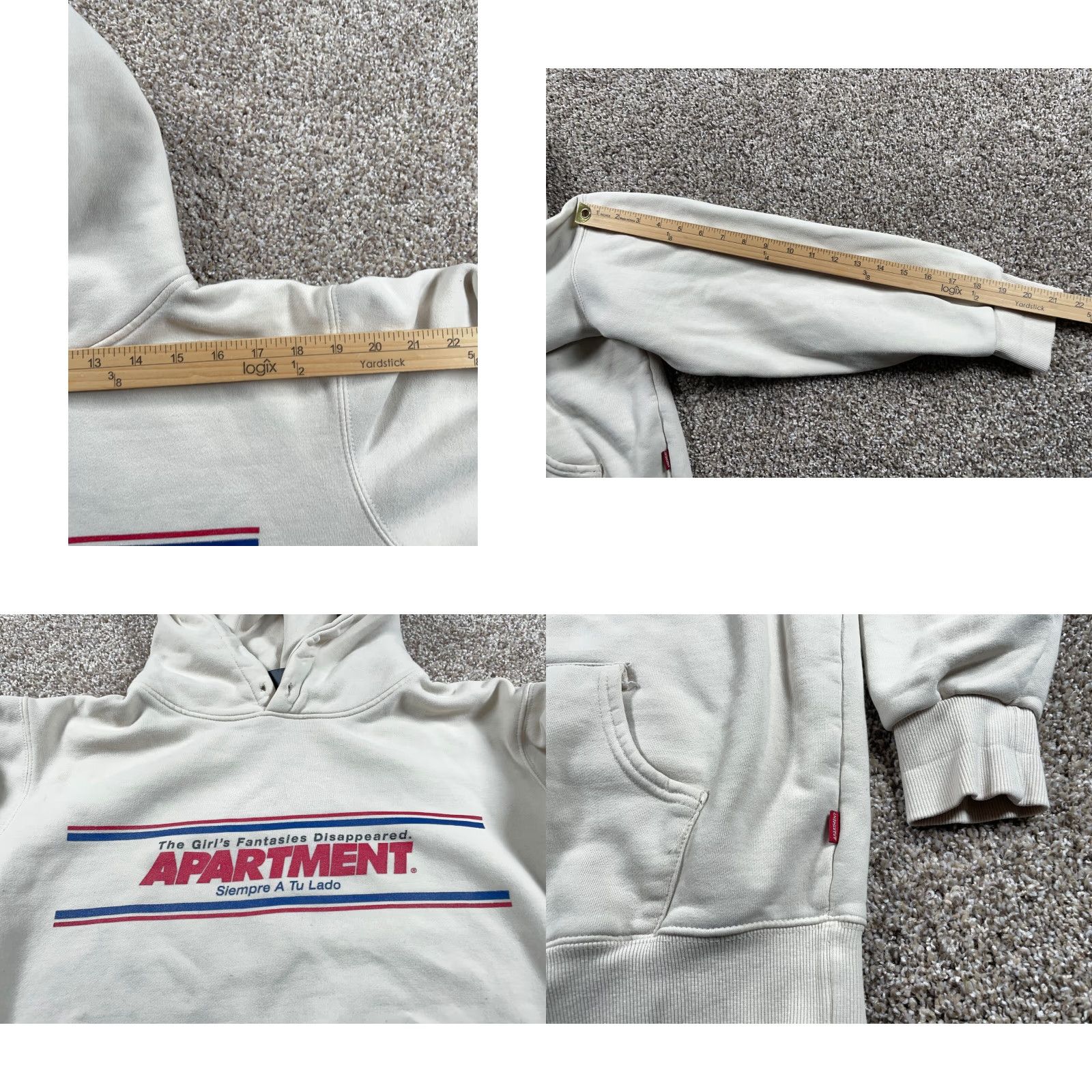 Vintage Apartment Hoodie Adult Large Ivory Sweatshirt Drawstring Girl's Fantasies Retro Heavyweight Pockets Cotton Polyester Size US L / EU 52-54 / 3 - 8 Thumbnail