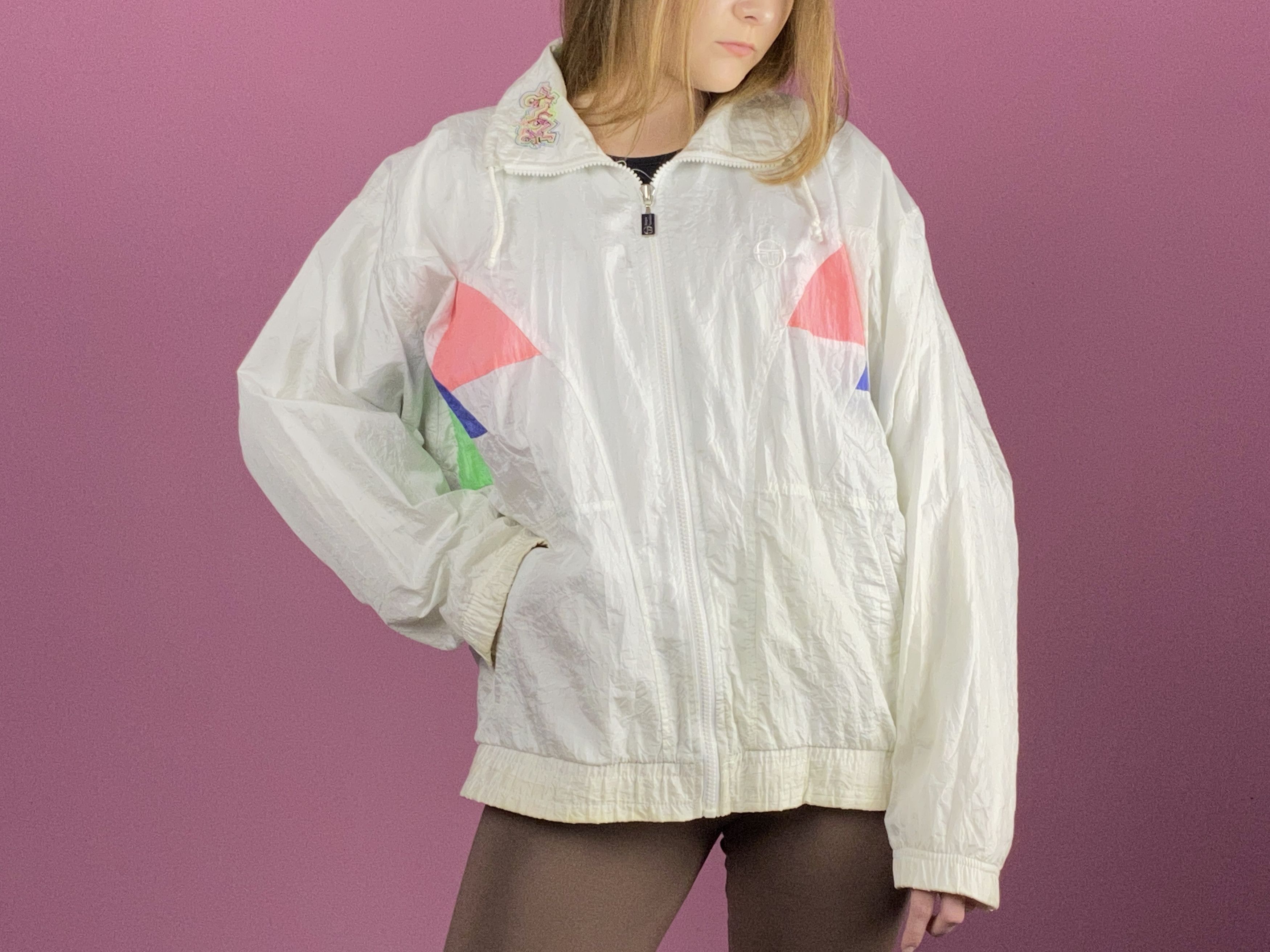 Sergio Tacchini × Vintage 90s Sergio Tacchini Women's Windbreaker Jacket - L Size L / US 10 / IT 46 - 4 Thumbnail