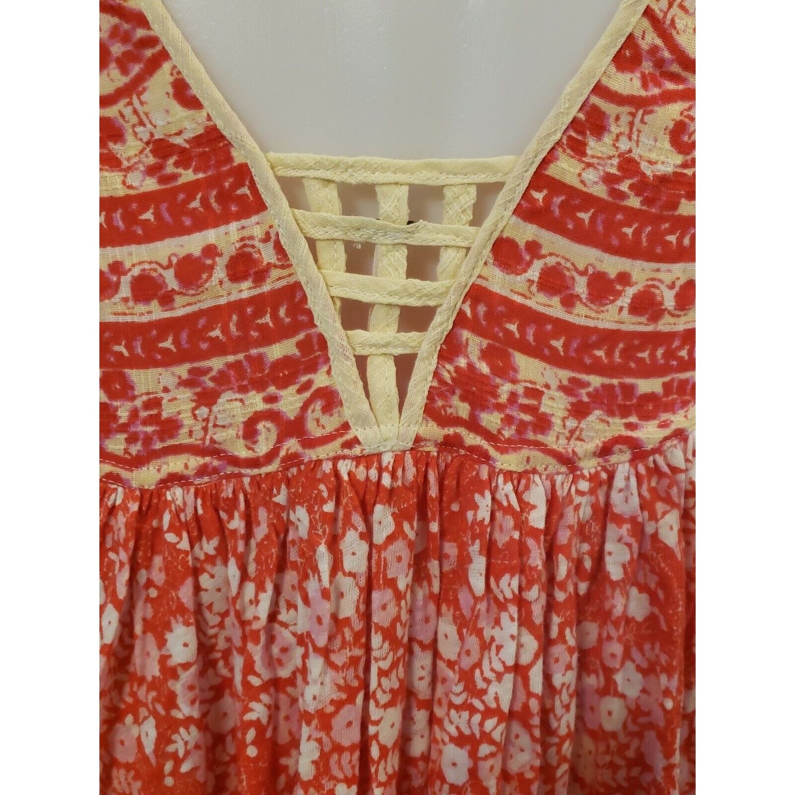Free People Free People Linen Blend Top Womens XS Swing Orange Floral Sl Size XS / US 0-2 / IT 36-38 - 4 Thumbnail