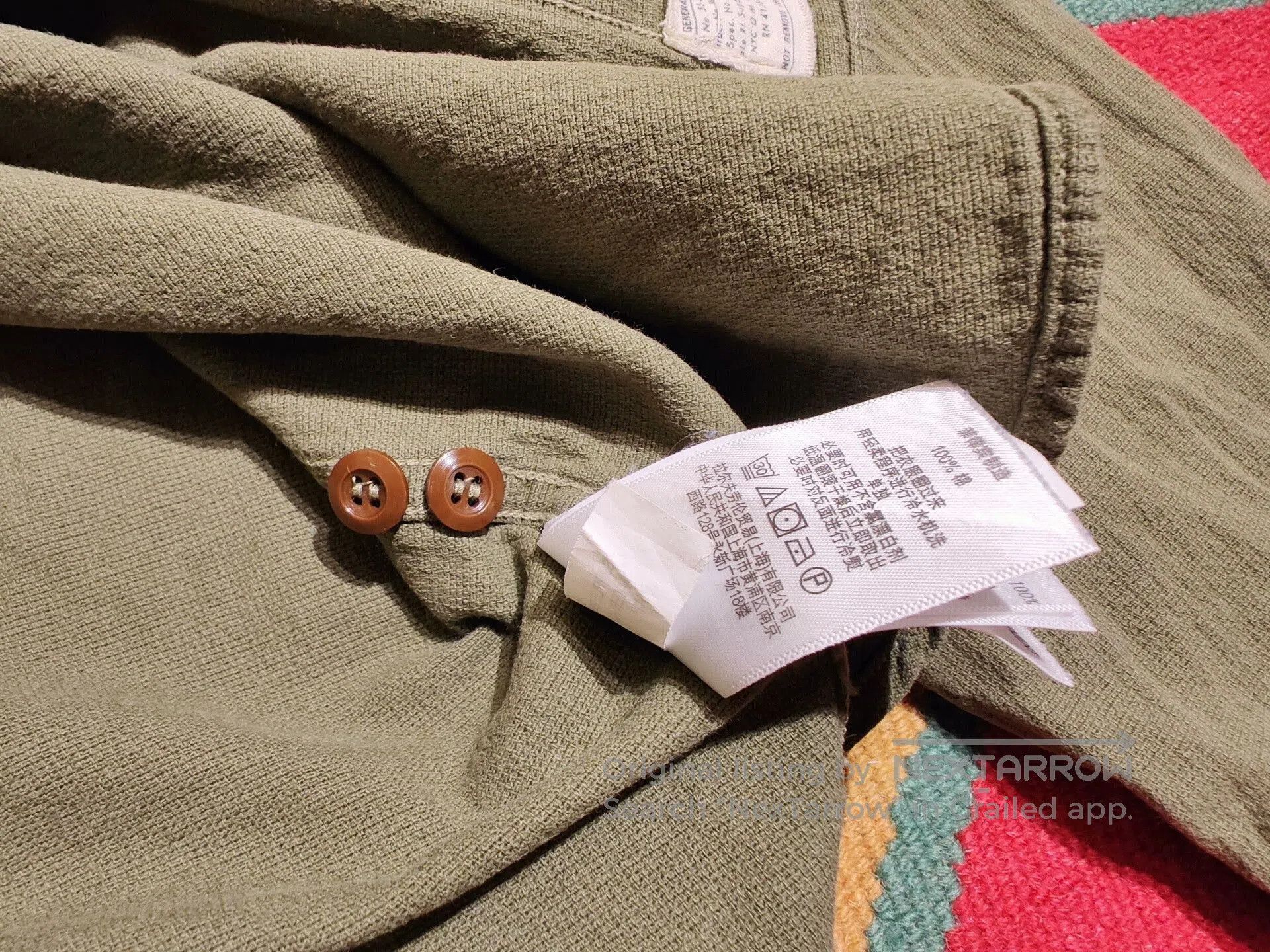 RRL Ralph Lauren RRL Military Green Henley Collar Shirt. Size US S / EU 44-46 / 1 - 5 Thumbnail
