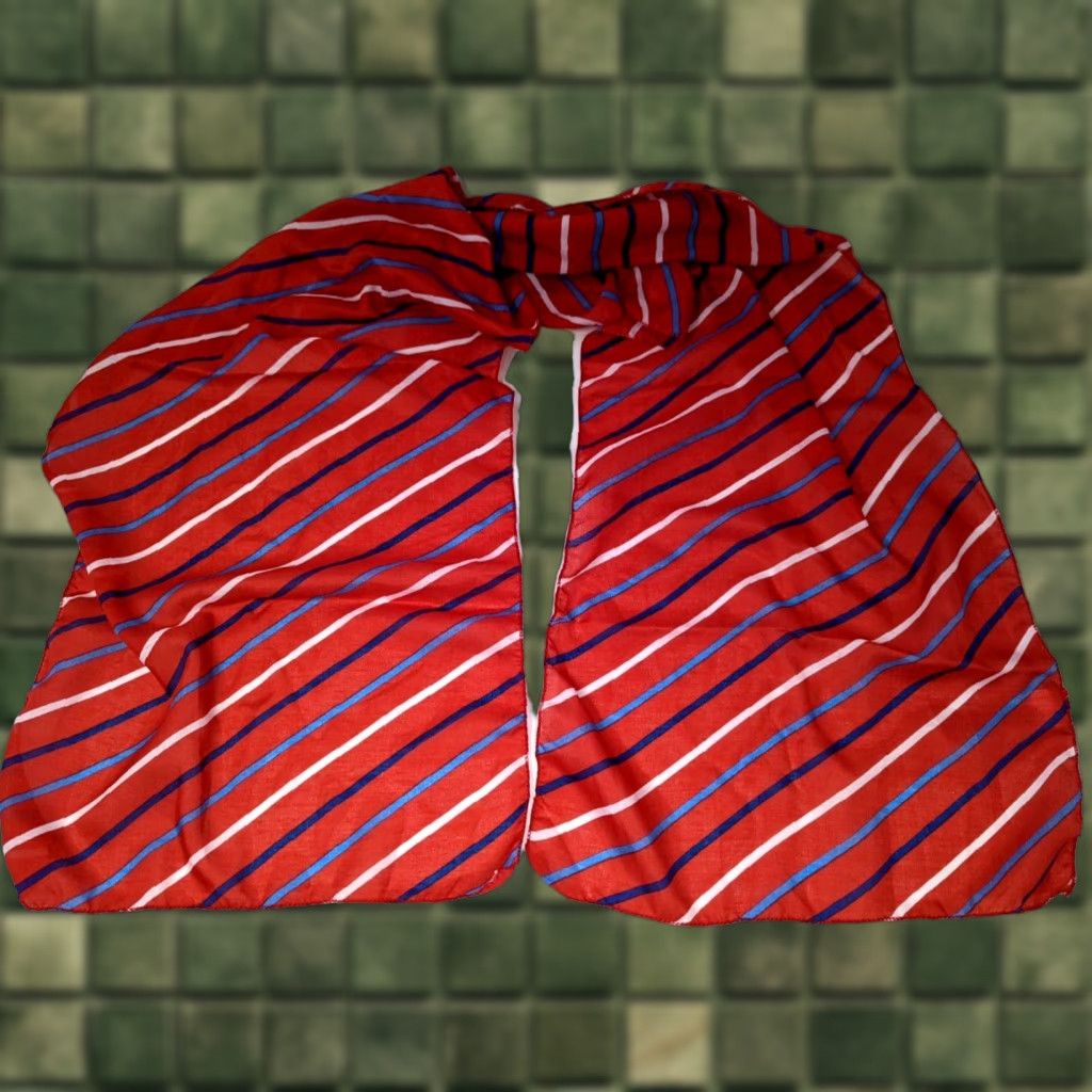 Vintage VINTAGE Greenbrier International Scarf Wrap Shawl Polyester Red White Blue Striped CP22 61 1/2" x 13" Womens? Mens? Size ONE SIZE - 1 Thumbnail