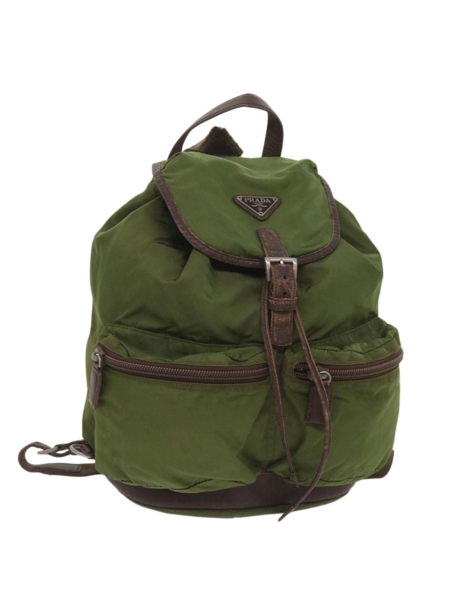 image of Prada Khaki Synthetic Backpack With Guarantee Card By Italian Luxury Brand, Women's