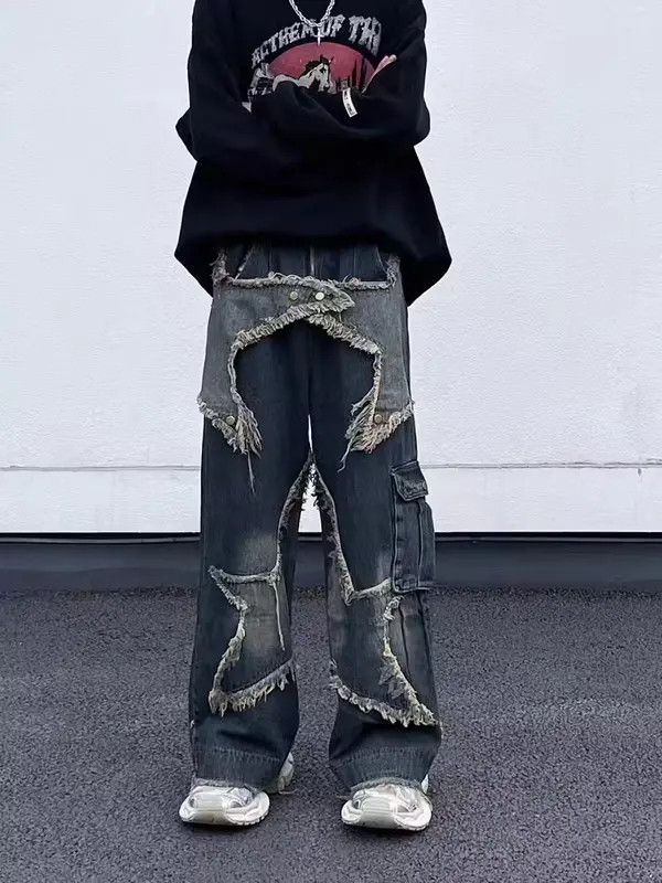 VIBE Vintage washed distressed star raw edge jeans Size US 32 / EU 48 - 3 Thumbnail