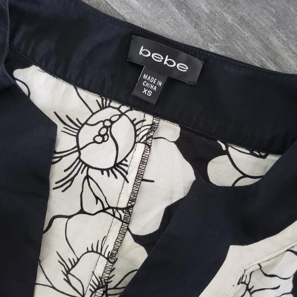 Bebe Black White Rose Detailed Bebe Kimono Mini Size XS / US 0-2 / IT 36-38 - 3 Thumbnail