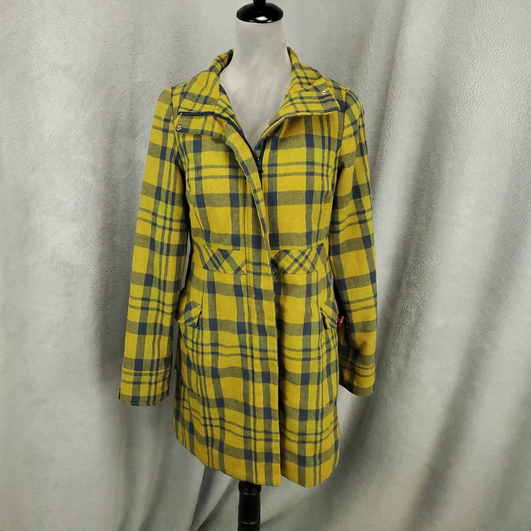 Vintage Womens Wool Jacket Plaid Yellow Full Zip Lined Pockets Mid-Length Regular Fit Size M Womens Jacket Size M / US 6-8 / IT 42-44 - 2 Thumbnail