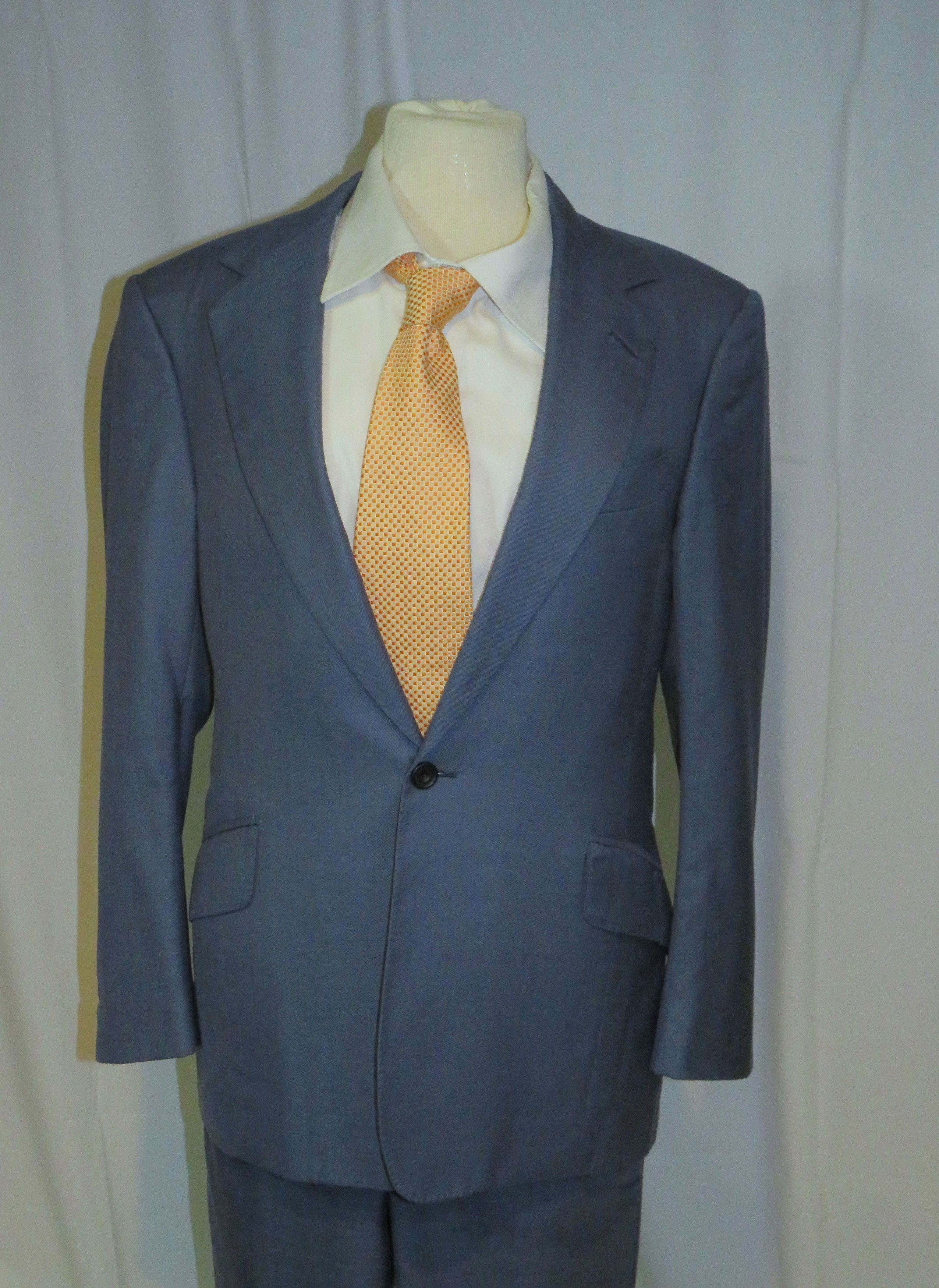 Huntsman Bespoke 2022 Solid Blue One Button Suit 34S Size 34S - 3 Thumbnail