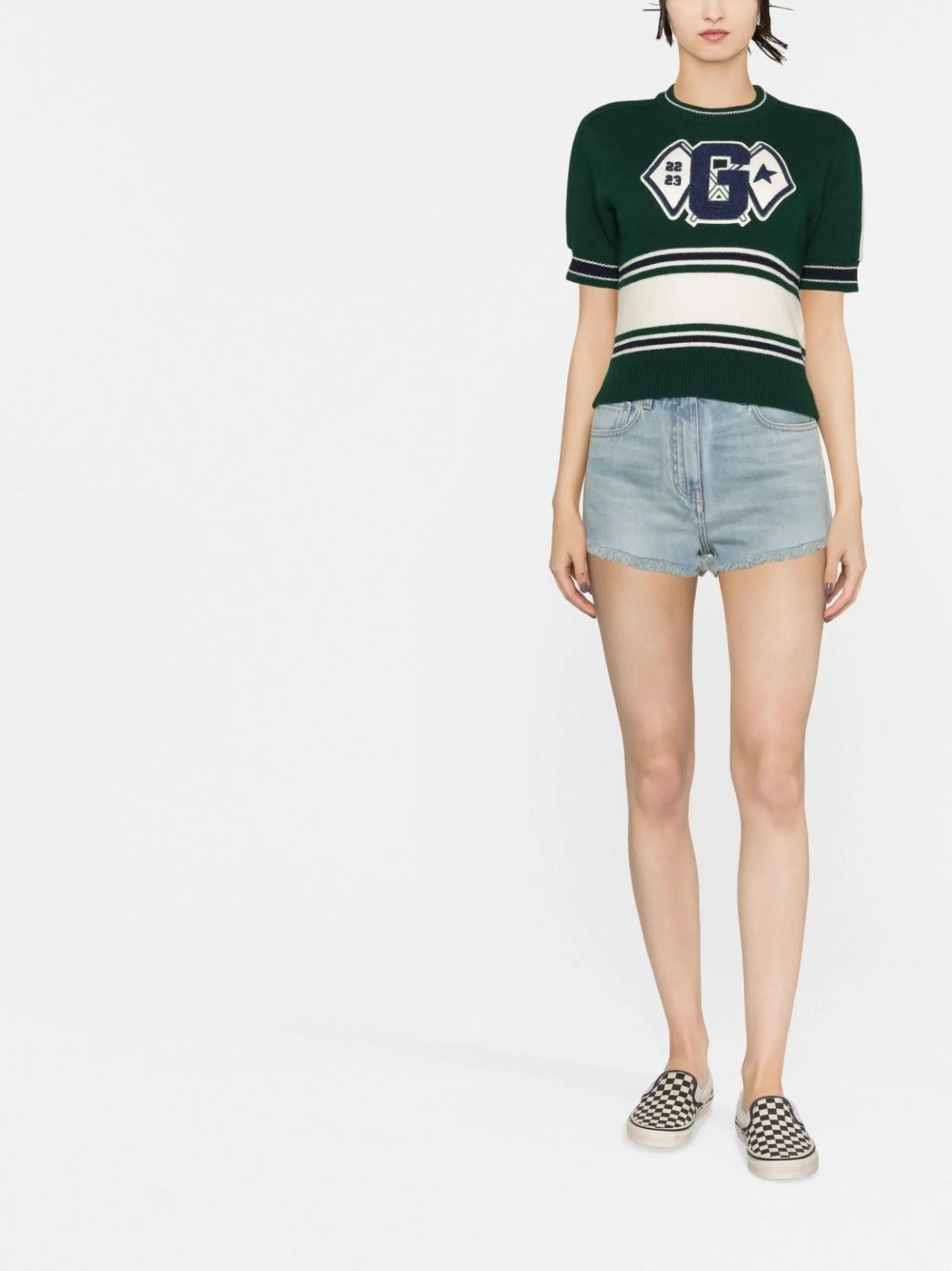 Golden Goose o1y0825 Crewneck Sweater in Emerald Green/White Size L / US 10 / IT 46 - 2 Thumbnail