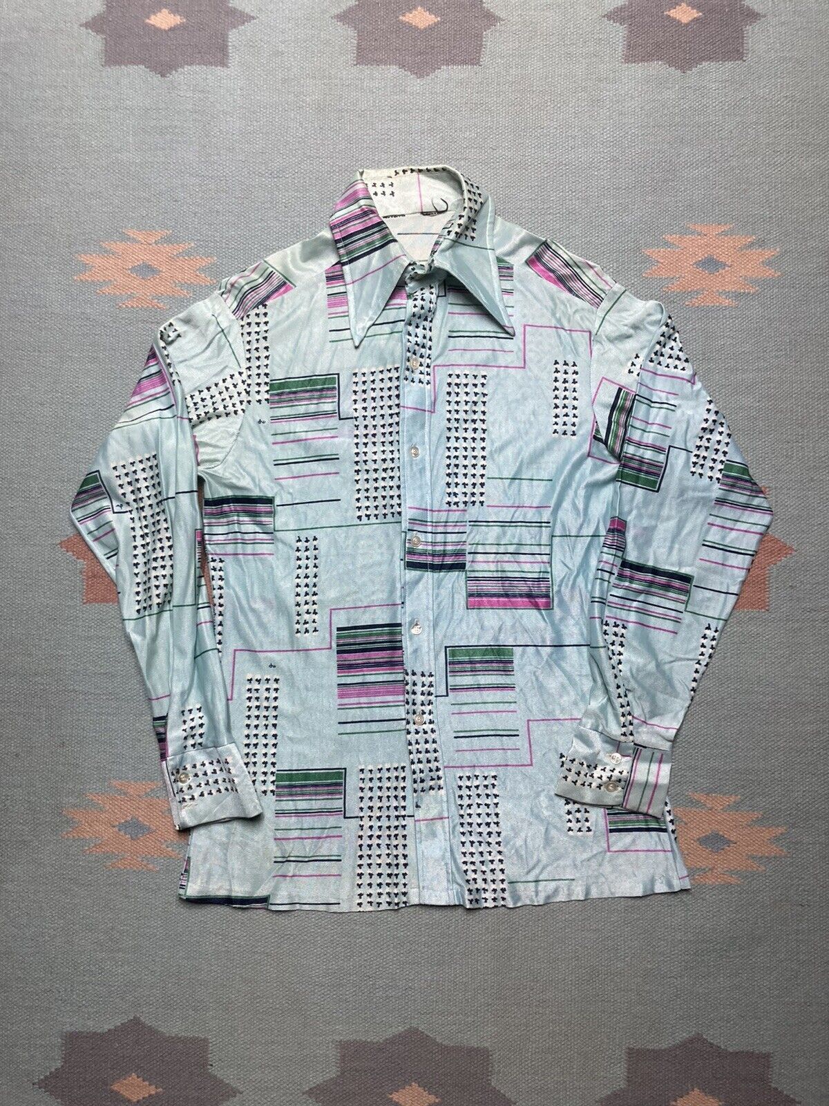 Vintage 70s disco shirt dagger collar psychedelic pattern mod small Size US S / EU 44-46 / 1 - 1 Thumbnail