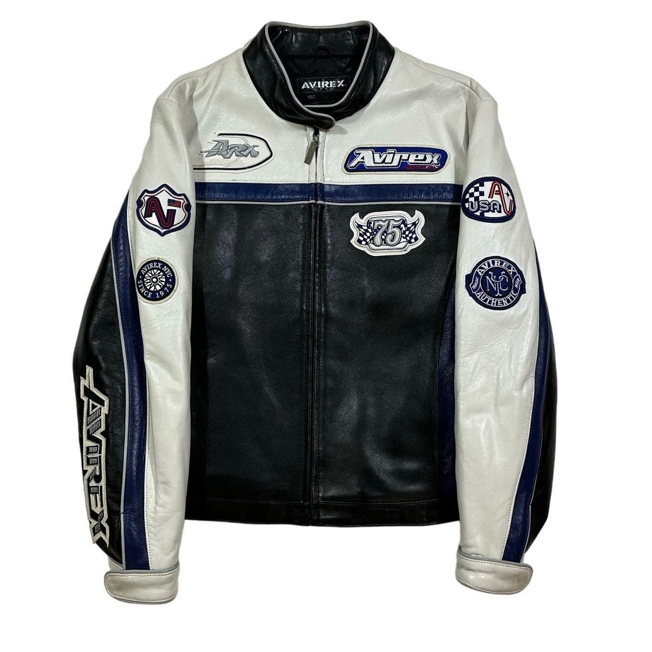 Image of Vintage Y2K Avirex Leather Café Racer Jacket Ds NWT (Xl) in Blue, Men's