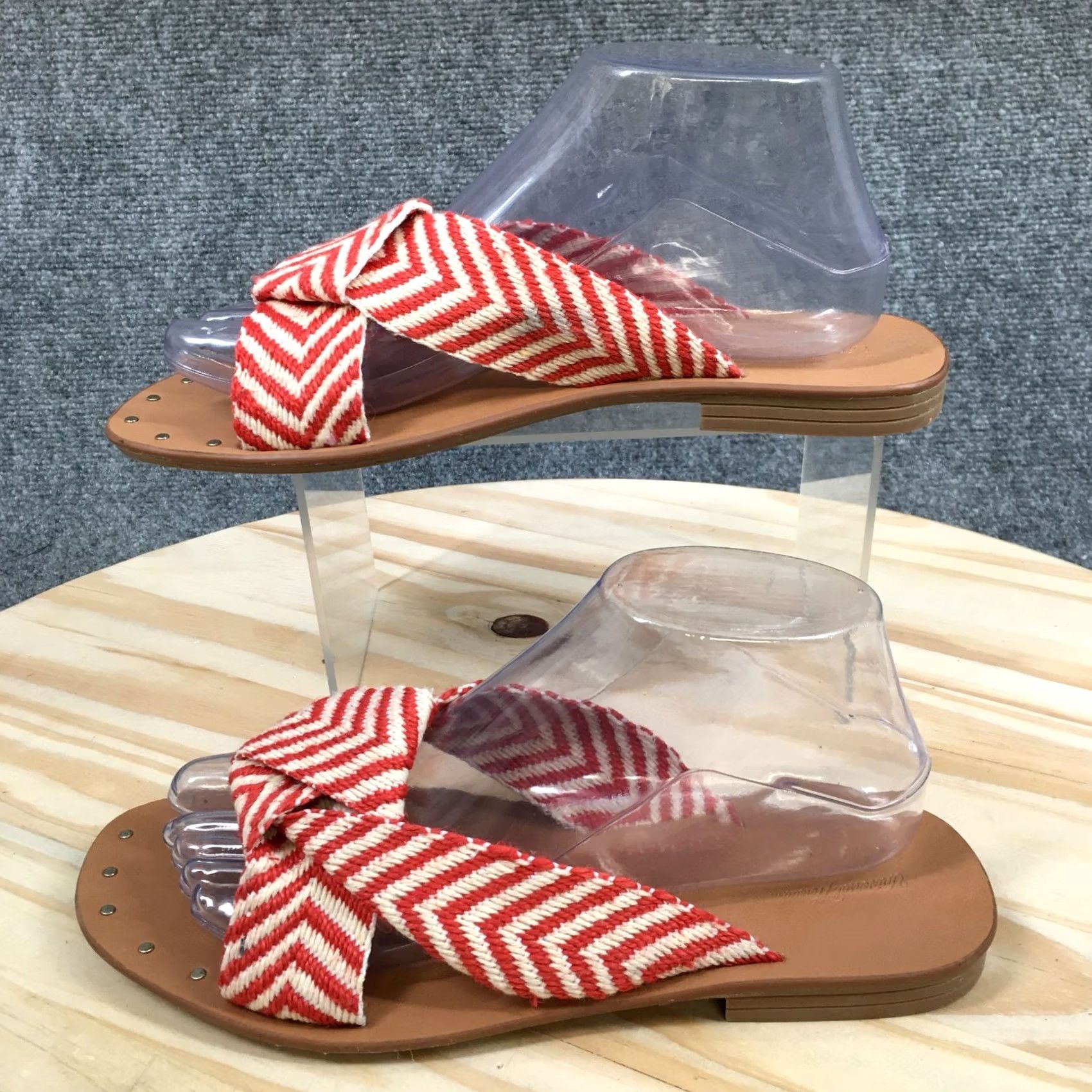 Vintage Universal Thread Sandals Louise Chevron Knotted Slide Red Womens 8.5 NEW Slip On Casual Flat Shoes Size US 9 / IT 39 - 2 Thumbnail