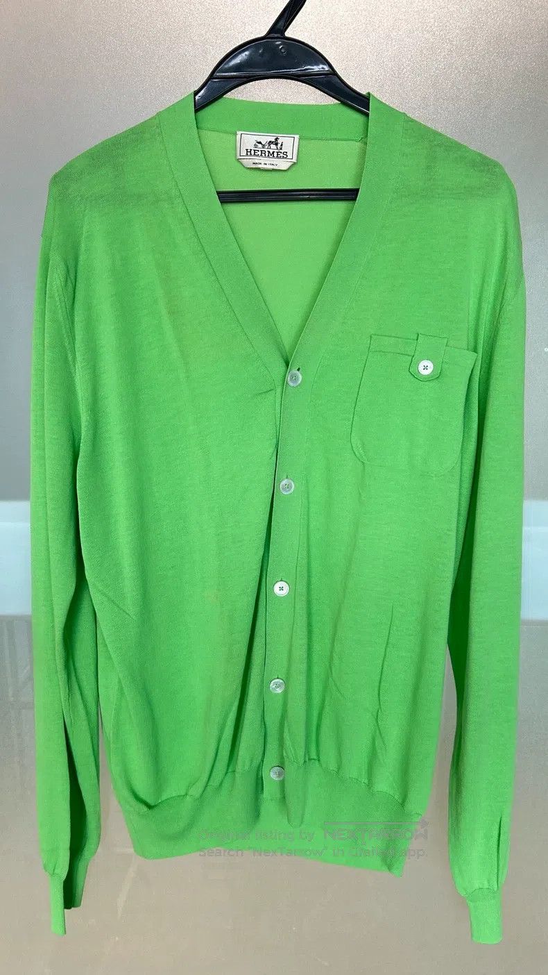 Hermes Hermes Cotton Green V-neck Cardigan Size M / US 6-8 / IT 42-44 - 1 Thumbnail