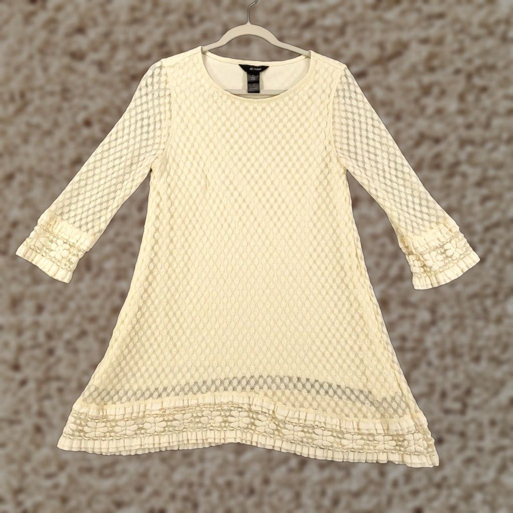 Vintage Ali Miles Blouse Shirt Womens Medium Ivory Cream Lace Lined Sheer Geometric Round Neck Long Sleeve Tunic Casual Party/Cocktail Travel Size M / US 6-8 / IT 42-44 - 1 Thumbnail
