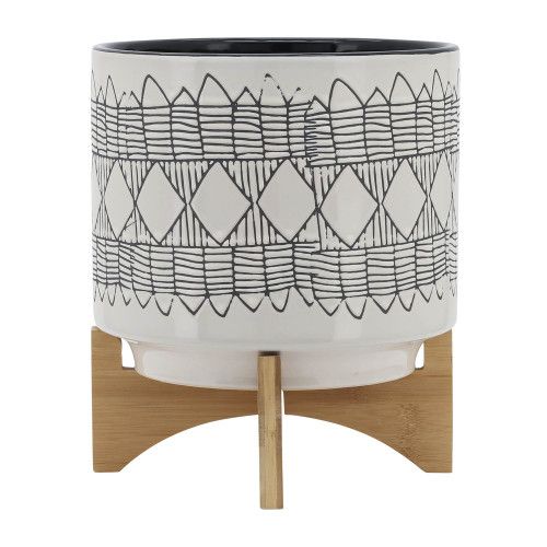 Designer × Homemade CERAMIC 10" AZTEC PLANTER ON WOODEN STAND, GRAY Size US L / EU 52-54 / 3 - 3 Thumbnail