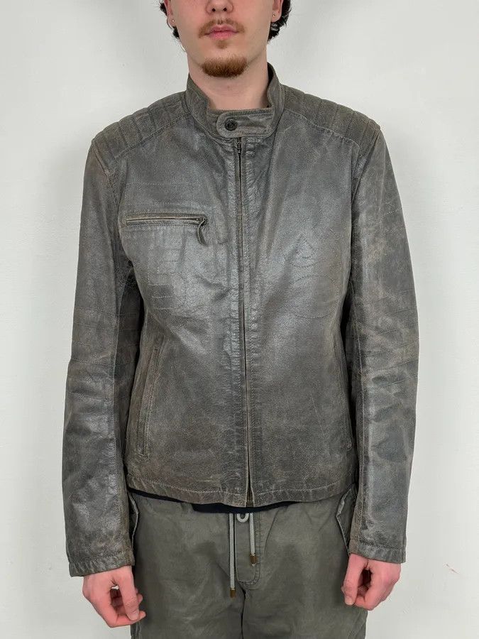 Dolce & Gabbana 1990s Dolce & Gabbana Avant-Garde Grey Moto Leather Jacket Size US L / EU 52-54 / 3 - 2 Thumbnail
