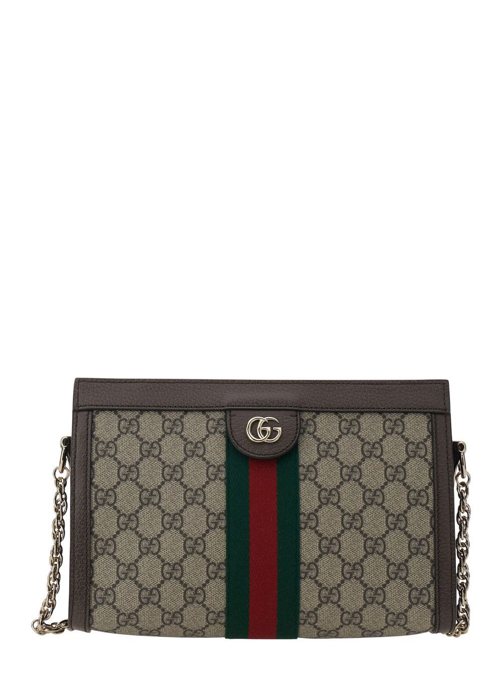 Gucci 'Ophidia' Brown Shoulder Bag with GG Plate and Web Detail on the Front in GG Fabric Women Size ONE SIZE - 1 Thumbnail
