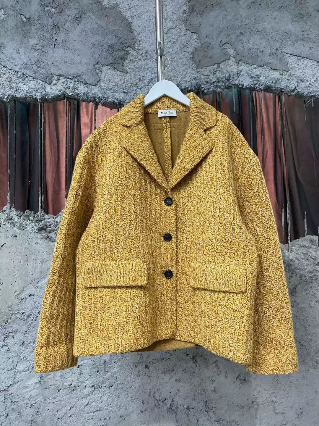 Miu Miu miumiu yellow textured knit jacket Size M / US 6-8 / IT 42-44 - 1 Thumbnail