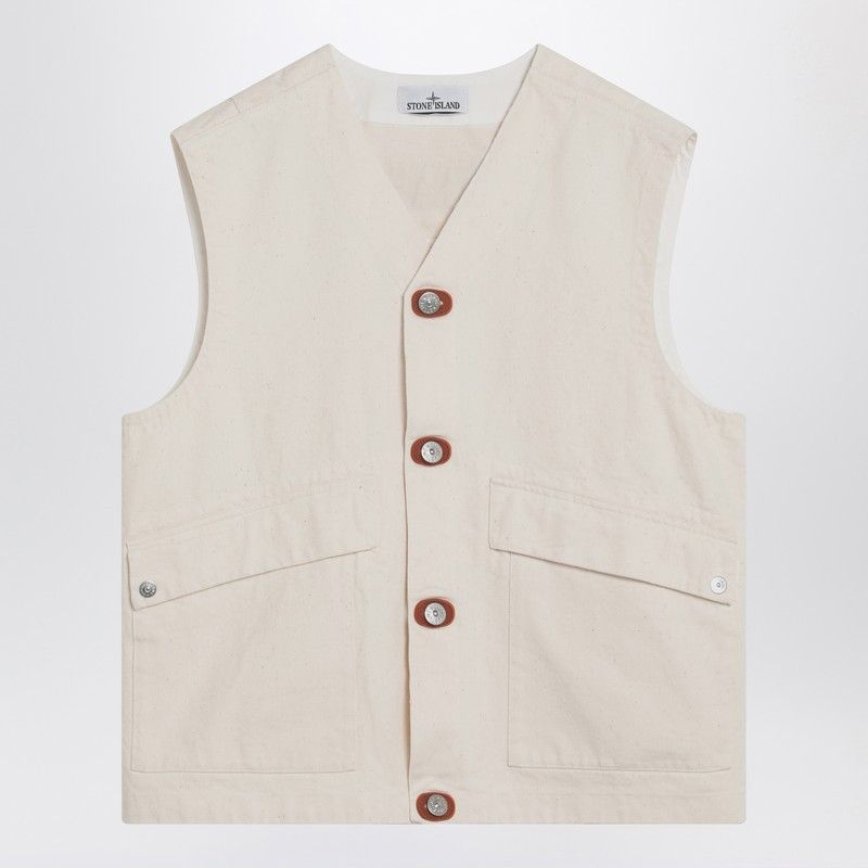 Stone Island Ivory Cotton Vest