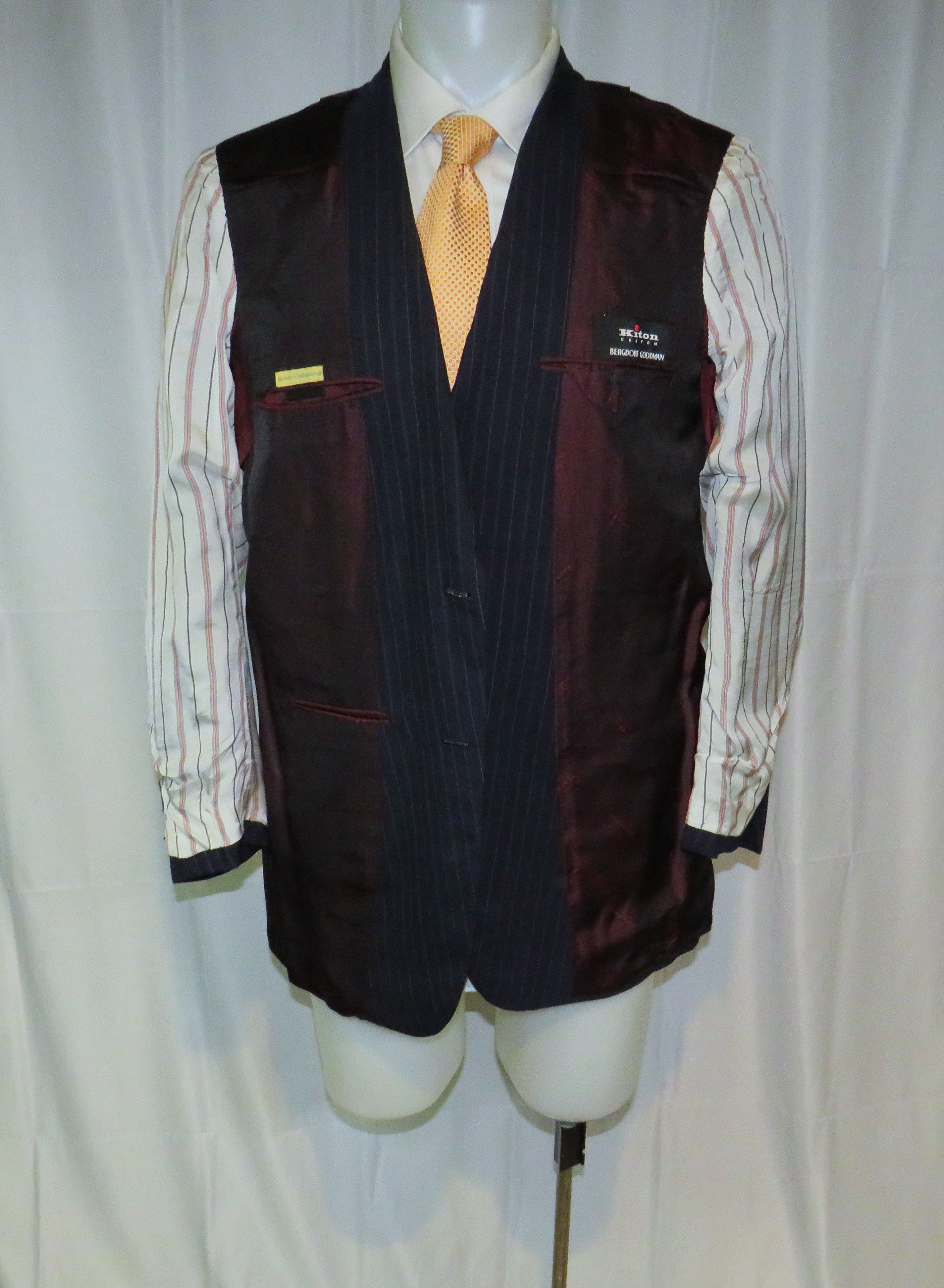 Kiton 100% Cashmere Navy Blue Striped Two Button Suit 43R Size 44R - 14 Thumbnail
