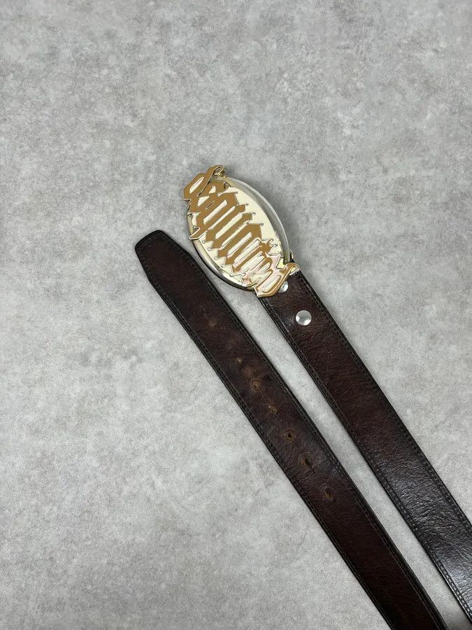 Dsquared2 AW2005 Dsquared2 Brown Leather Belt Gold Skeleton Logo Adjustable Size ONE SIZE - 5 Thumbnail