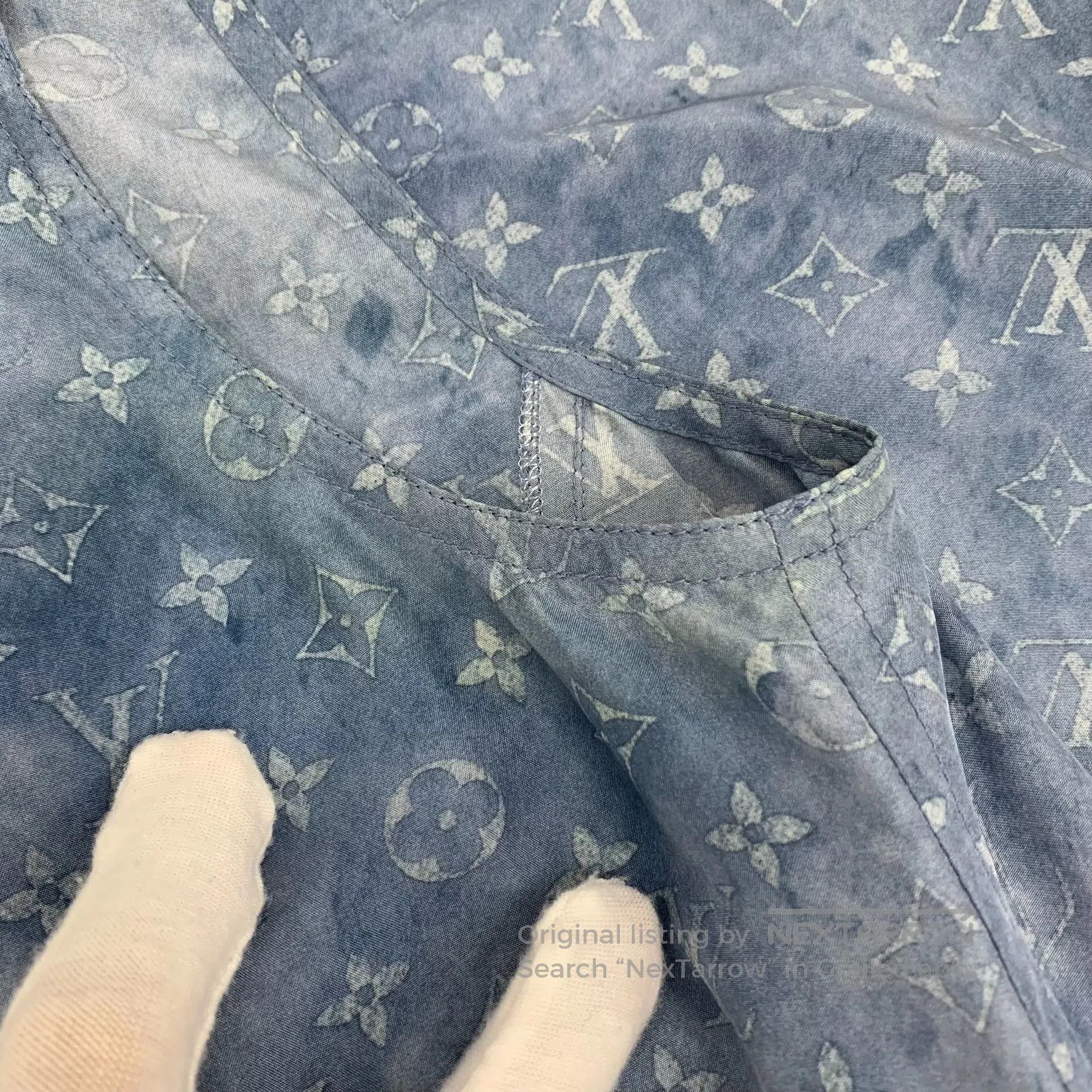 Louis Vuitton Louis Vuitton Blue Logo Monogram Printed Mulberry Silk Rou Size M / US 6-8 / IT 42-44 - 8 Thumbnail