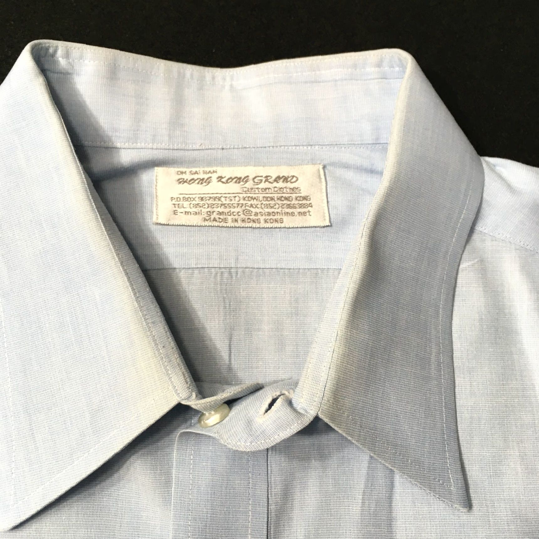 Vintage Vtg 80's Deluxe Tailored Light Blue large collar dress shirt L 17 x 34 Long Sleeve Cotton Kong Grand Vintage Shirt Mens Size 42R - 2 Thumbnail