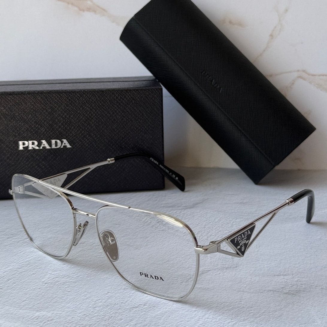 Prada NEW Prada PR B50V Silver Pilot Aviator Eyeglasses Frames Size ONE SIZE - 1 Thumbnail