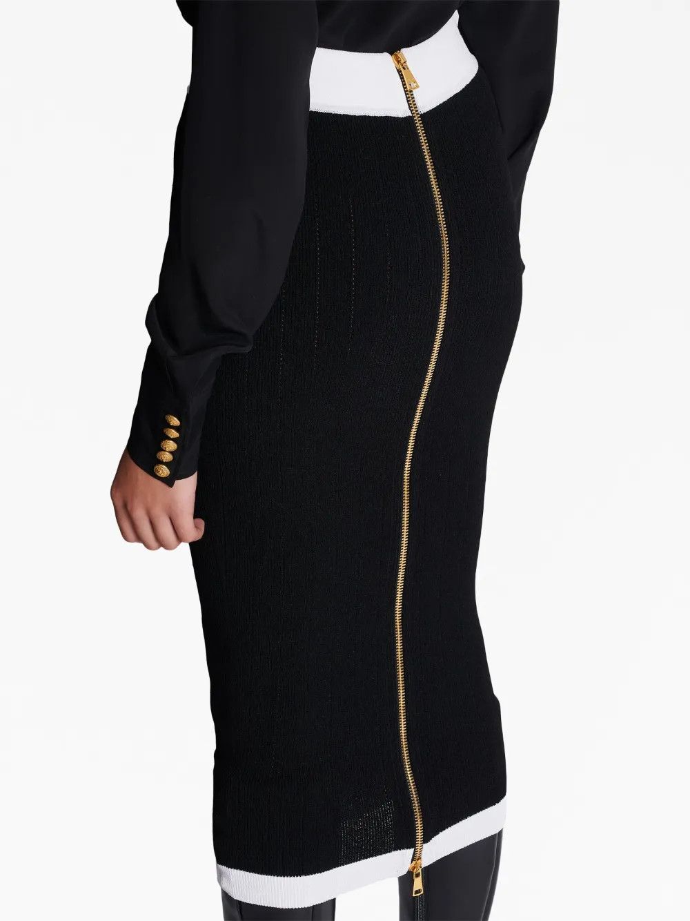 Balmain o1s1wg110825 Buttoned Knit Midi Skirt in Black/White Size 26" / US 2 / IT 38 - 3 Thumbnail