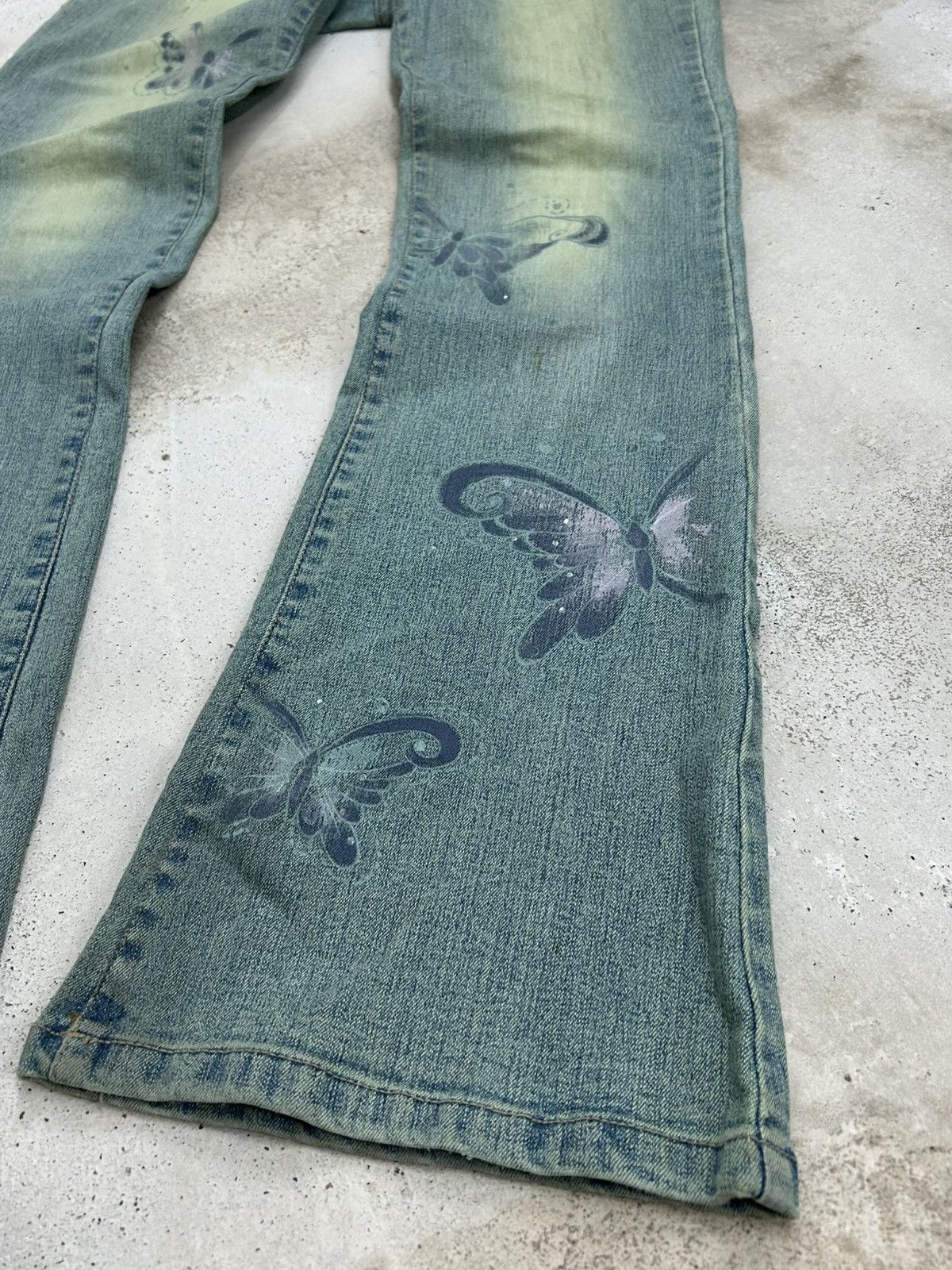 GOSTAR DE FUGA × Japanese Brand Interlow Unisex Jean Flare Mud Light Art Butterfly Paint Size US 29 - 4 Thumbnail