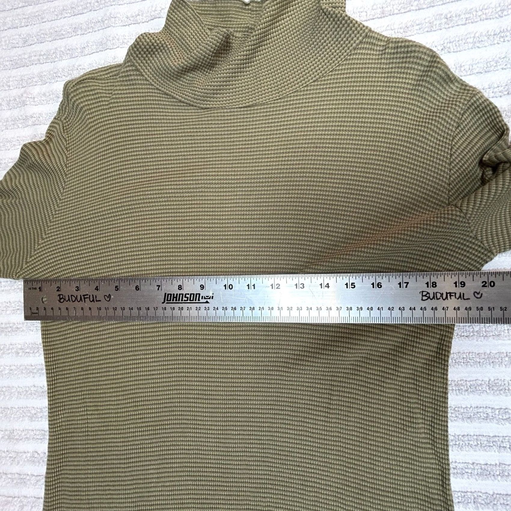 Vintage Cut Loose Women's Turtleneck Top Long Sleeve Waffle Knit T-Shirt Green Medium Size M / US 6-8 / IT 42-44 - 6 Thumbnail