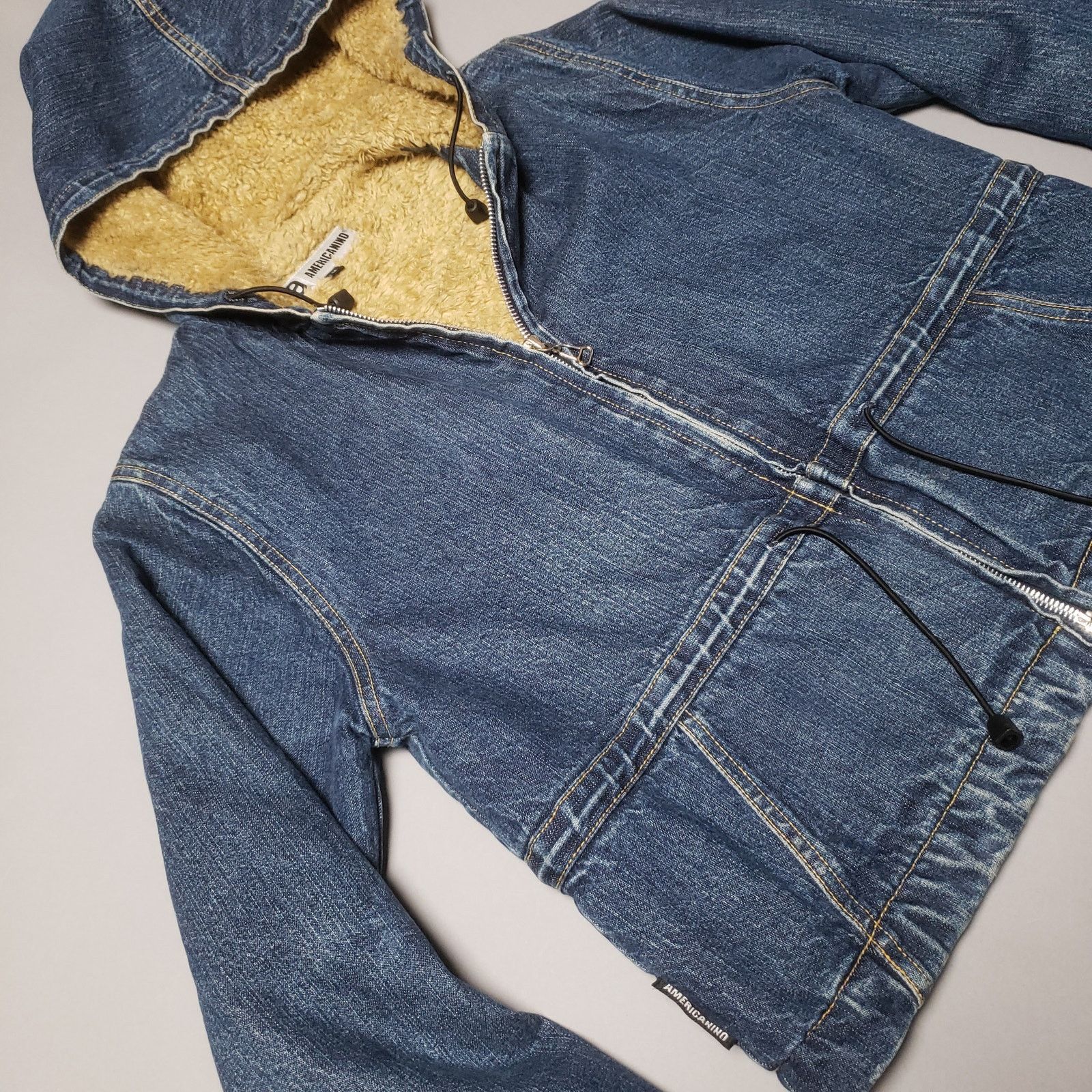 Vintage Vtg RARE Americanino Sherpa Denim cropped Zip up Hoodie Size M / US 6-8 / IT 42-44 - 2 Thumbnail