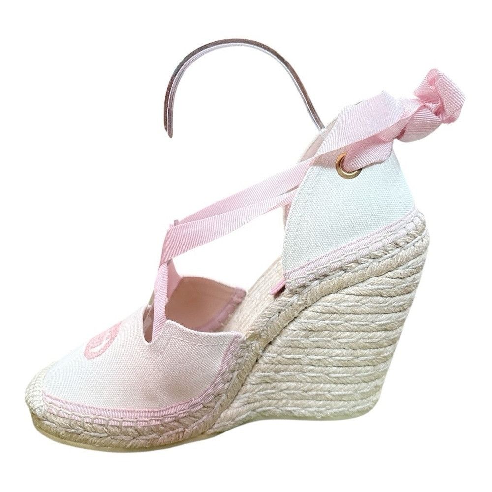 Gucci GUCCI Judit Espadrille Wedge Sandals White Pink GG Lace Up E Size US 8.5 / IT 38.5 - 4 Thumbnail