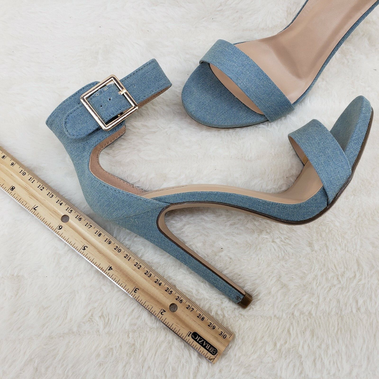 Other Sexy Light Blue Denim Ankle Strap 4.5" High Heel Shoes Heels Size US 7.5 / IT 37.5 - 6 Thumbnail